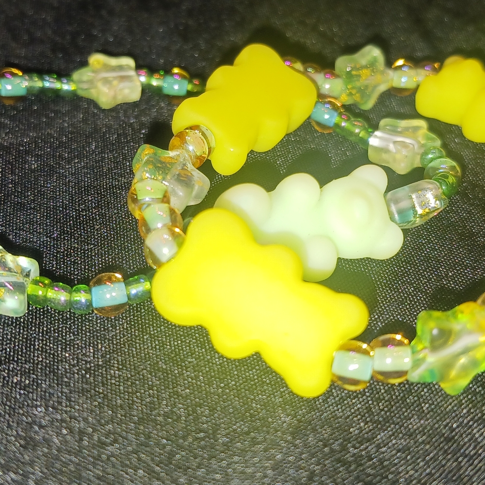 Beaded Bracelet set with Yellow and Green Gummy Bear Charms